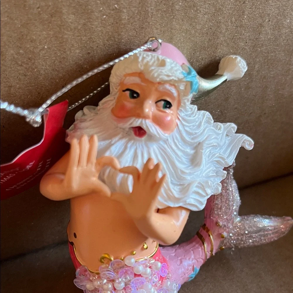 Festive Mermaid Santa Ornaments - Aqua and Pink